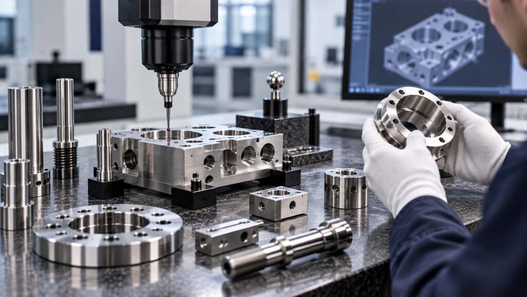 Dimensional inspection of a machined component on a coordinate measuring machine